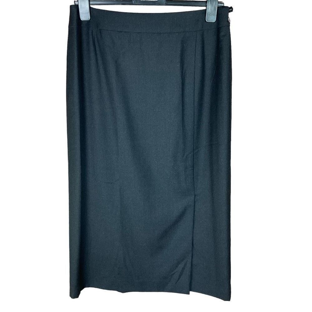 Carlisle Maxi Skirt A Line Wool Black Lined Side Zipper Front Back Slits 14